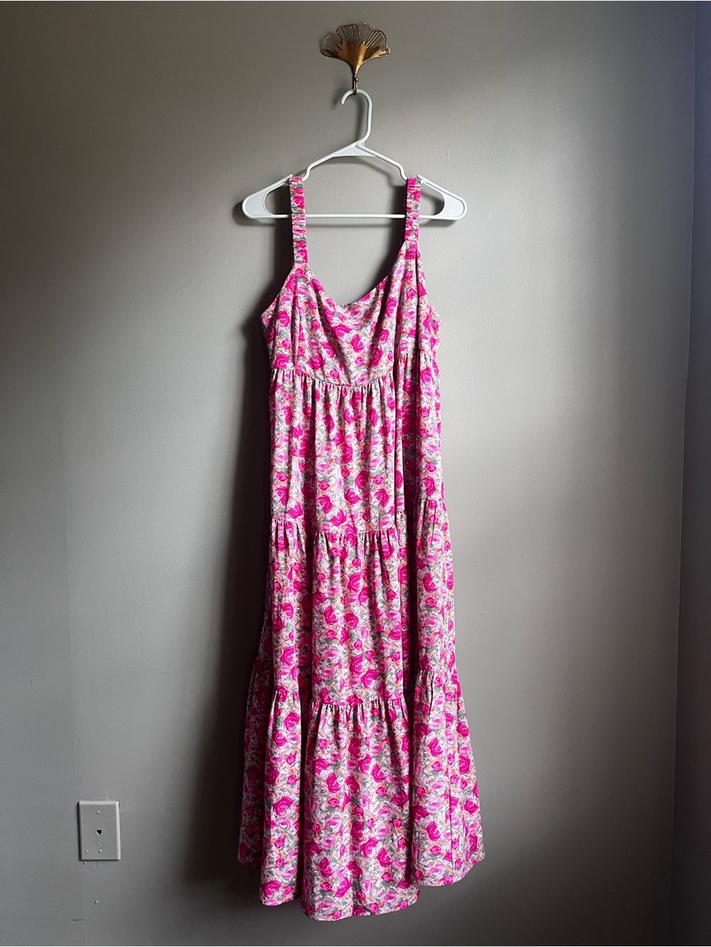 Pink Floral Maxi Sundress with Adjustable Straps